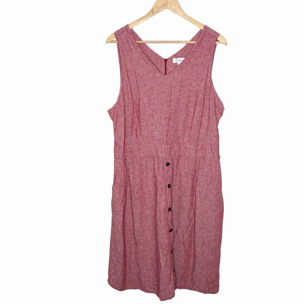 CJ Banks Linen Blend Sleeveless Midi Dress Womens 18W Coastal Cottagecore Jumper